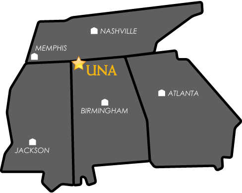 Map Of University Of North Alabama Campus - University Of Alabama On Map (488x389)