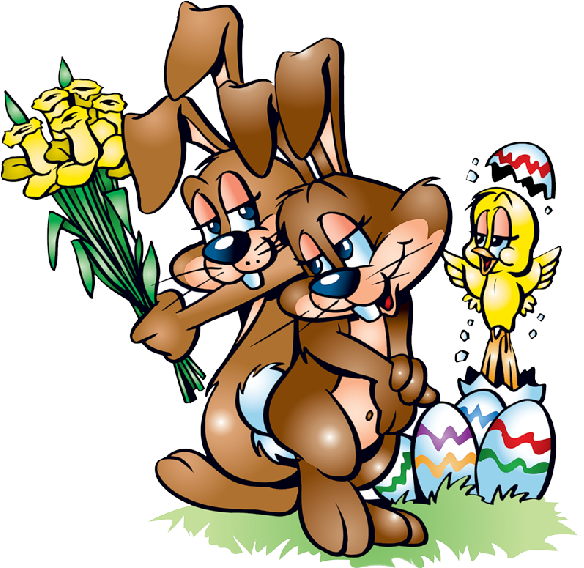 Funny Easter Bunny Rabbits Cartoon Clip Art Images - Leuke Paasplaatjes (600x600)