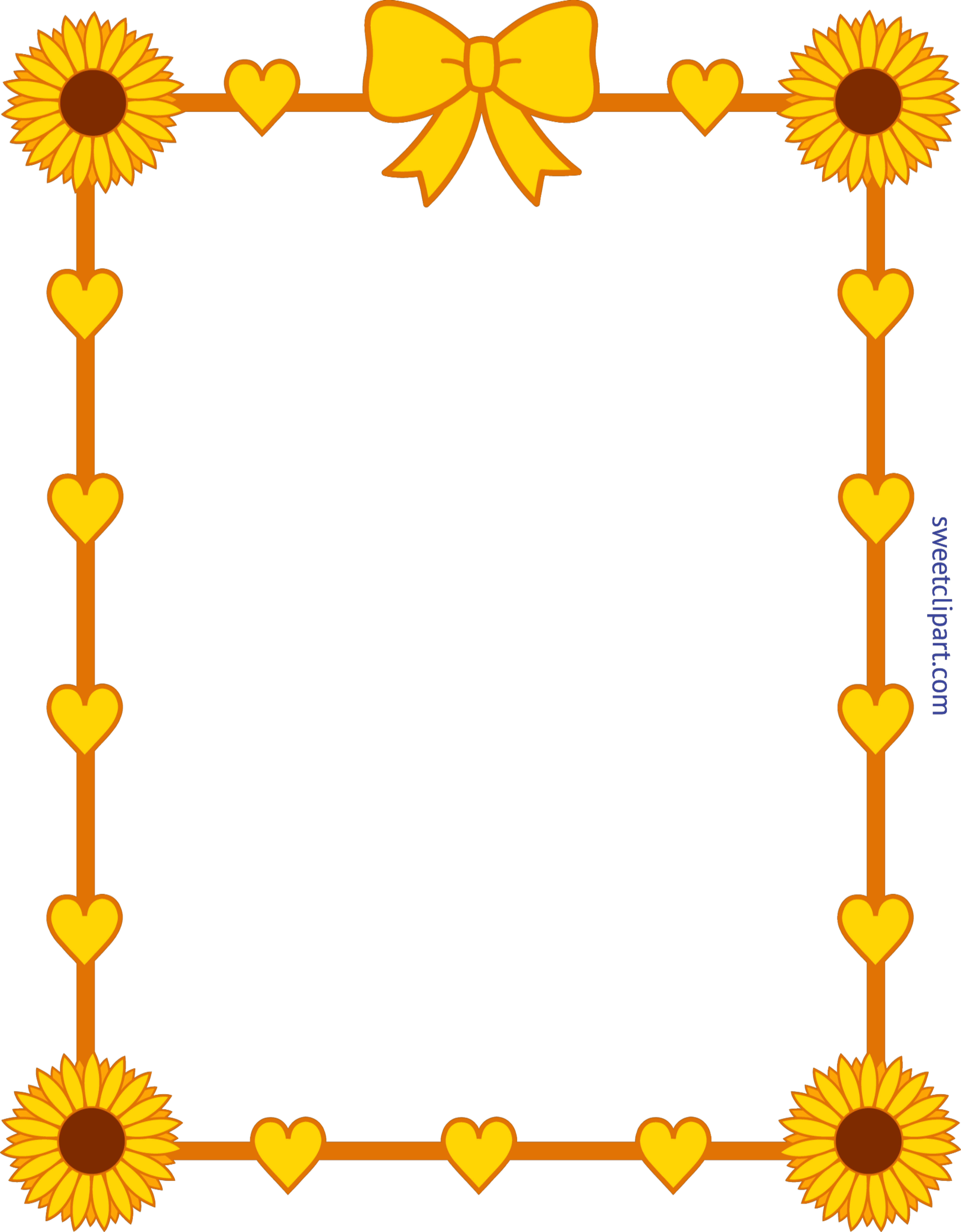 Sunflower Yellow Hearts Frame Border Clip Art - Sunflower Yellow Hearts Frame Border Clip Art (6671x8554)