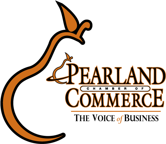 Pearland Chamber Of Commerce Logo With Big Pear - Pearland Chamber Of Commerce (556x484)