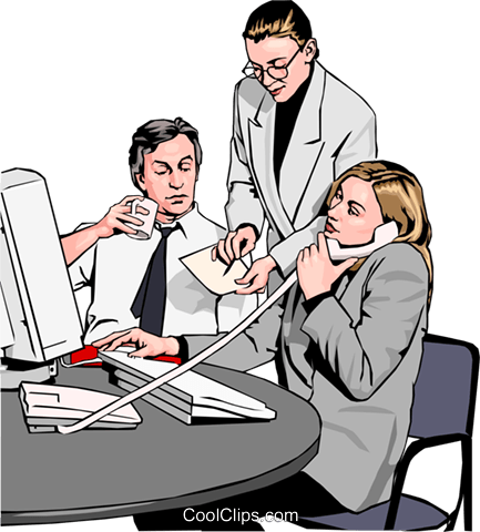 Business Team At Phone And Computer Royalty Free Vector - Clip Art Office Workers (433x480)