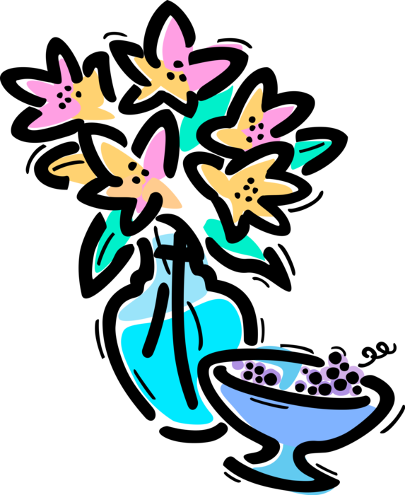 Vector Illustration Of Cut Garden Flowers In Vase With - Vector Illustration Of Cut Garden Flowers In Vase With (573x700)