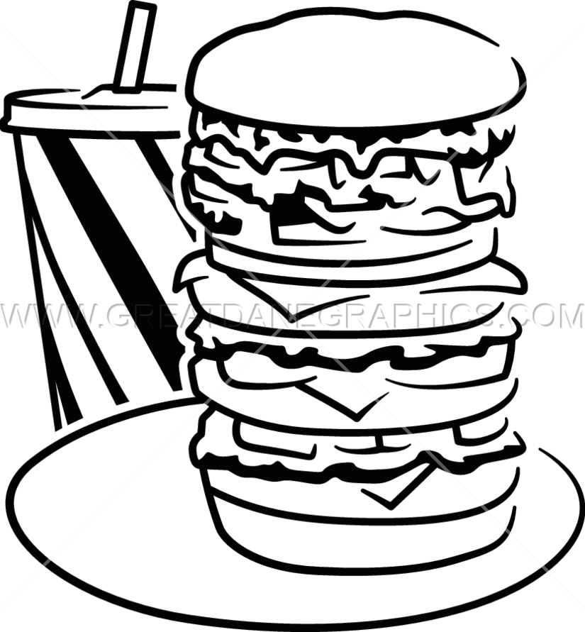 Hamburger Clipart Black And White - Burger In Black And White Png (825x891)