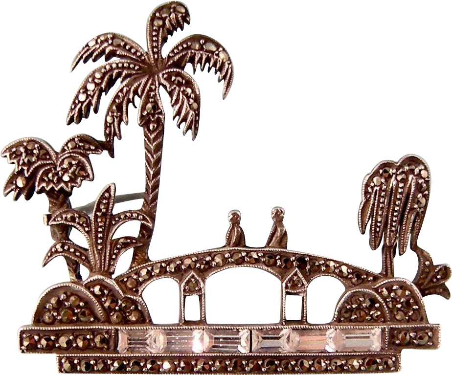 Art Deco Scenic Brooch In Sterling Silver With Marcasites - Art Deco (923x923)
