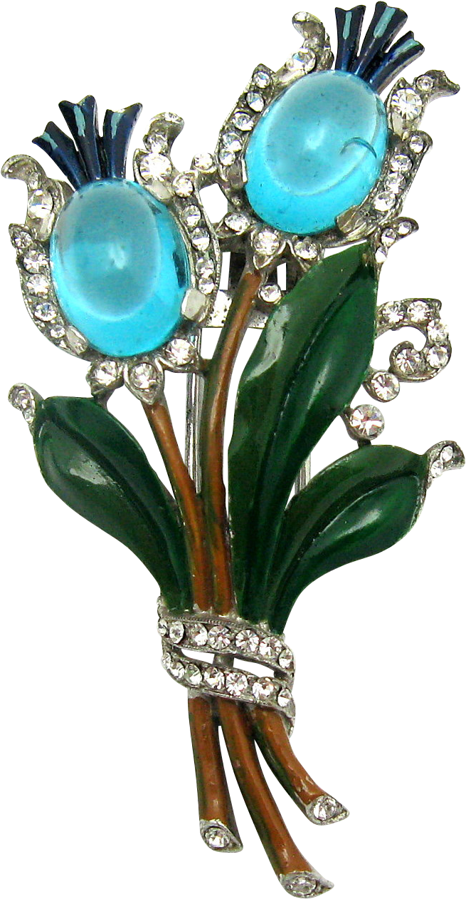 Rare Crown Trifari A Philippe 1940 Turquoise Cabochons - Crystal (1260x1260)