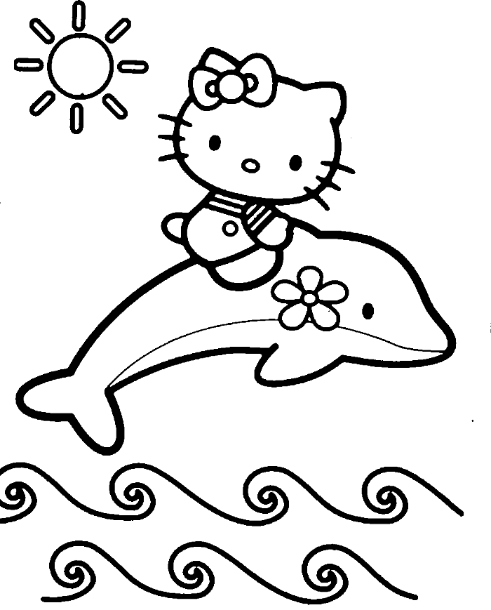Hello Kitty At The Beach Summer Coloring Picture For - Baby Dolphin Coloring Sheet (700x869)