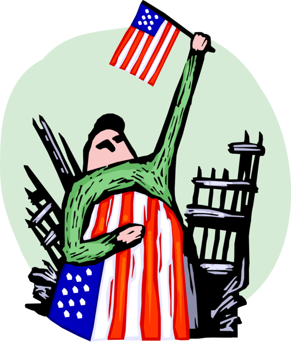 Vector Illustration Of Patriotic Americans Pays Tribute - Clip Art (596x700)