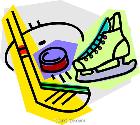 Hockey Stick With Skates And Puck Royalty Free Vector - Clip Art (480x431)