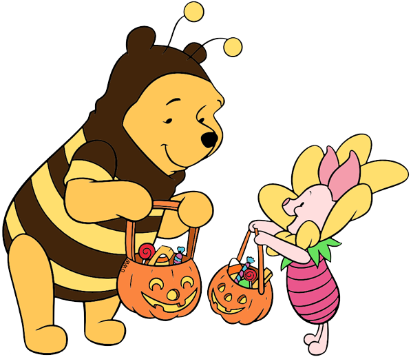 Clip Art Of Winnie The Pooh And Piglet Trick Or Treating - Winnie The Pooh And Piglet Halloween (597x518)