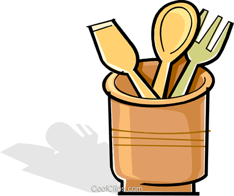 Wooden Utensils In A Crock Pot Royalty Free Vector - Colher De Pau Vetor Png (480x402)