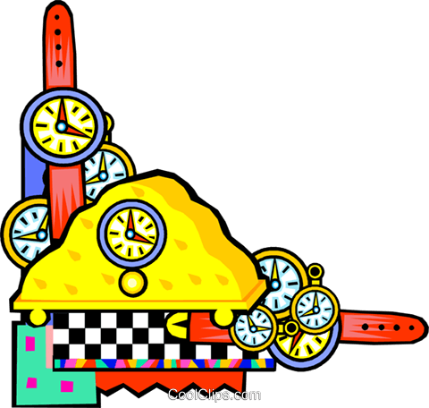 Wristwatches And Mantle Clocks Royalty Free Vector - Clip Art (480x456)
