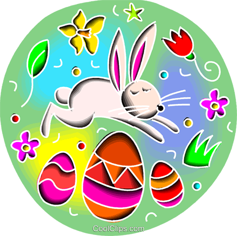 Easter Bunny Jumping Over Easter Eggs Royalty Free - Easter Bunny Jumping Over Easter Eggs Royalty Free (480x479)