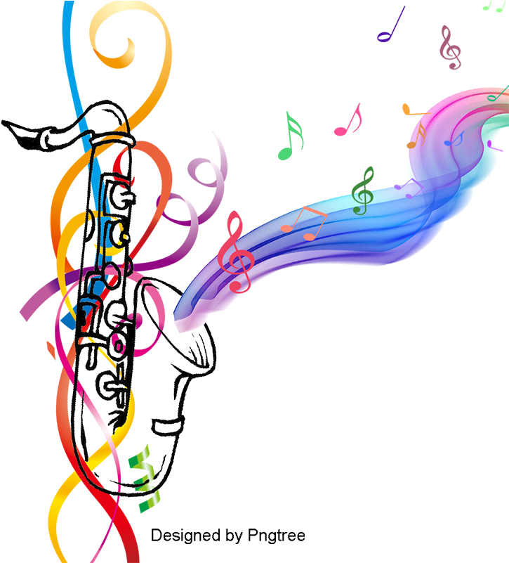 Saxophone With Musical Notes Background Color Vector - Music (800x800)