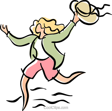 Woman Running With A Hat In Her Hand Royalty Free Vector - Illustration (480x475)