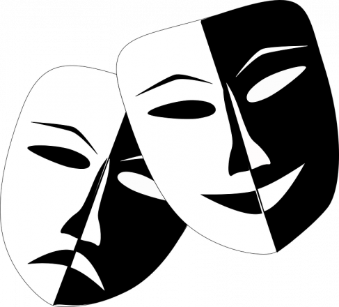 Drama Masks That Are Sad And Happy - Theatre Masks (487x440)