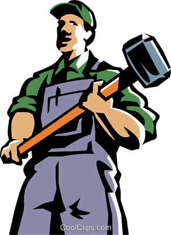 Man Standing With A Sledgehammer Royalty Free Vector - Vorschlaghammer Clipart (349x480)