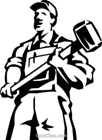 Clip Art Man Standing With A Sledgehammer Royalty Free - Homem Com Marreta Vetor (349x480)