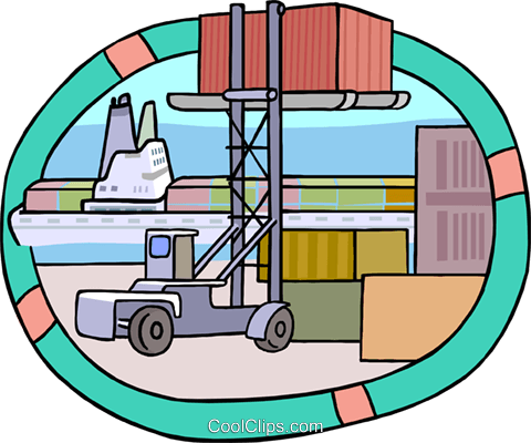 Forklift Loading Containers Royalty Free Vector Clip - Illustration (480x400)