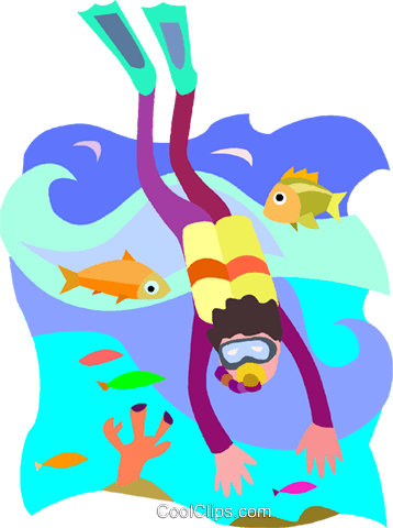 Scuba Diver With Fish Royalty Free Vector Clip Art - Scuba Diver With Fish Royalty Free Vector Clip Art (358x480)