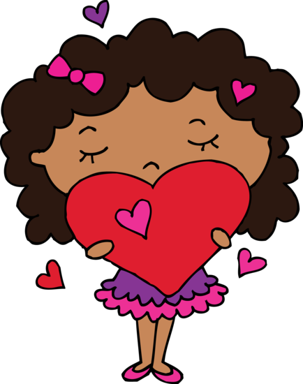 Cute Clipart Of Girl Holding A Heart - Curly Girl Clip Art (434x550)