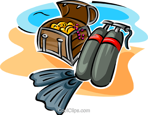 Scuba Equipment And Treasure Chest Royalty Free Vector - Clip Art (480x373)