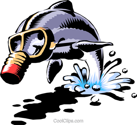Dolphin With Gas Mask Royalty Free Vector Clip Art - Oil Spill Cartoon (480x438)