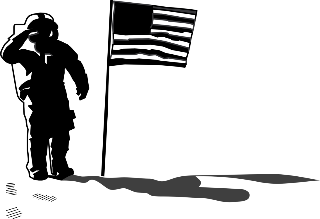 First On The Moon Astronaut Silhouette Space Exploration - Astronaut With Flag Clipart Black And White (1094x750)