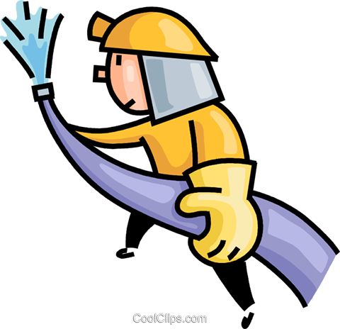 Fireman Fighting A Fire Royalty Free Vector Clip Art - Firefighter (480x464)