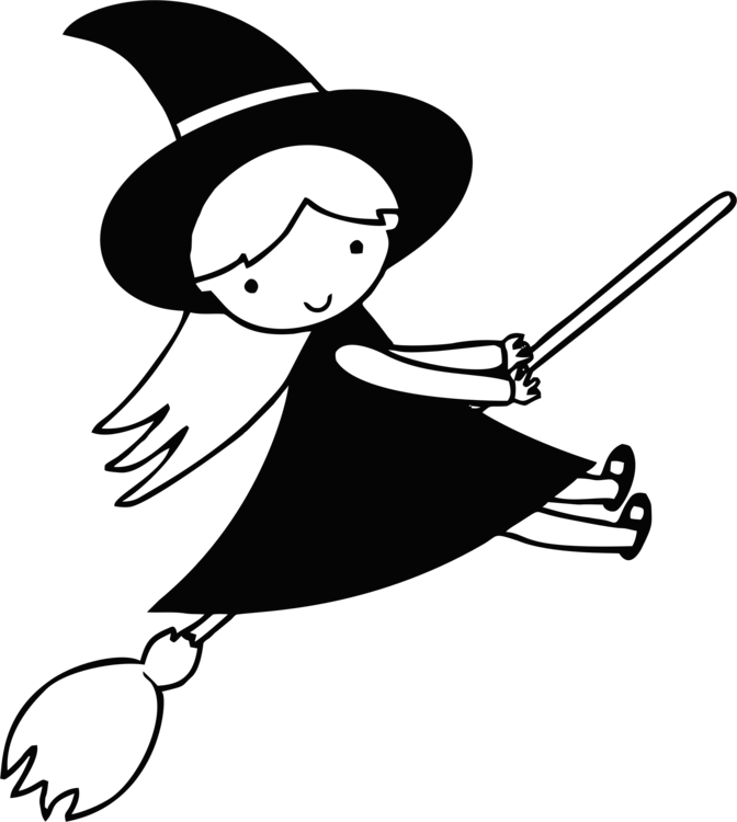Line Art Witchcraft Drawing Witch Flying Cartoon - Witch Black And White Clip Art (672x750)