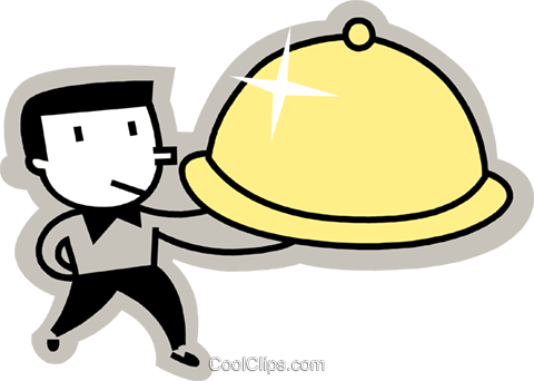 Waiter Carrying A Tray Royalty Free Vector Clip Art - Waiter Carrying A Tray Royalty Free Vector Clip Art (480x342)
