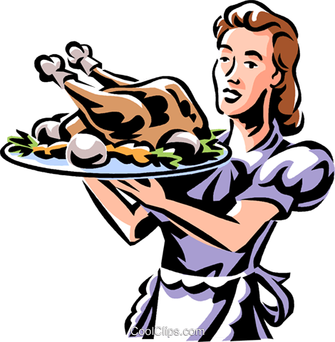 Woman Serving A Roast Chicken Or Turkey Royalty Free - Woman Serving A Roast Chicken Or Turkey Royalty Free (470x480)