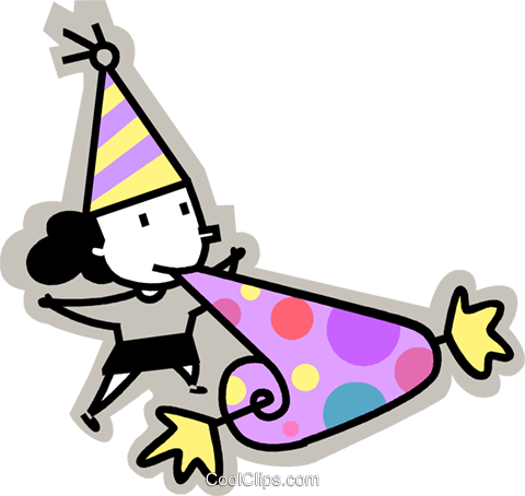 Birthday Girl Blowing Into A Noise Maker Royalty Free - Clip Art (480x454)