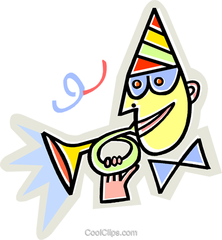 Man Blowing Into A Noise Maker Royalty Free Vector - Illustration (443x480)