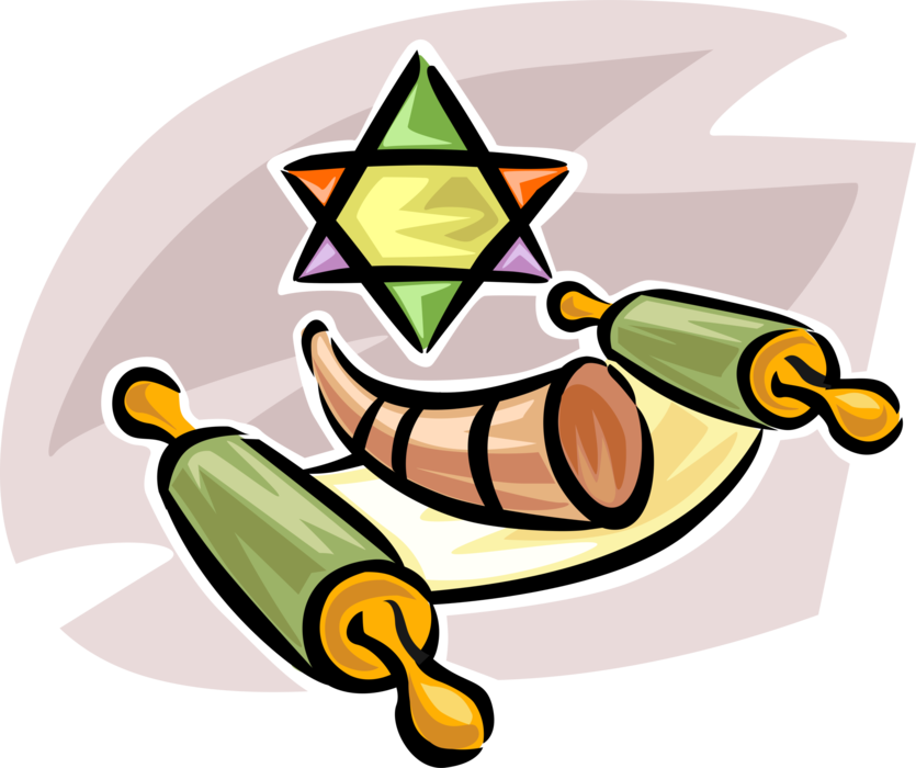 Hebrew Sefer Torah With - Shofar Clip Art (835x700)