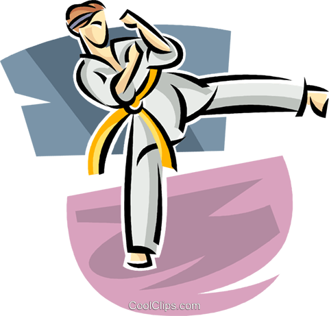 Martial Artist Kicking Royalty Free Vector Clip Art - Illustration (480x461)