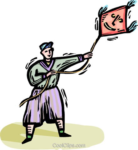 Boy Flying A Kite Royalty Free Vector Clip Art Illustration - Cartoon (441x480)