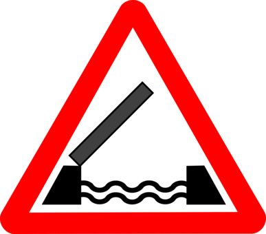 Traffic Sign Drawbridge Road Warning Sign - Draw Bridge Road Sign (387x340)