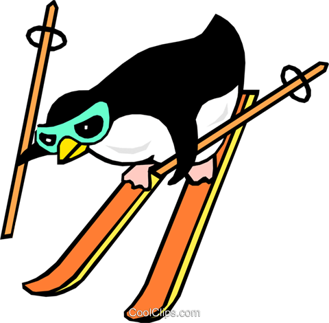 Svg Freeuse Stock Skiing Clipart Clip Art - Penguin Skiing (480x470)