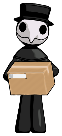 Black Plague Doctor Man Holding Box Sent Or Arriving - Plague Doctor (253x550)