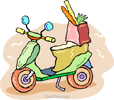 Motor Scooter With A Bag Of Groceries Royalty Free - Bread (480x422)