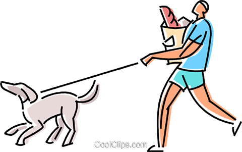 Walking His Dog With A Bag Of Groceries Royalty Free - Walking His Dog With A Bag Of Groceries Royalty Free (480x301)
