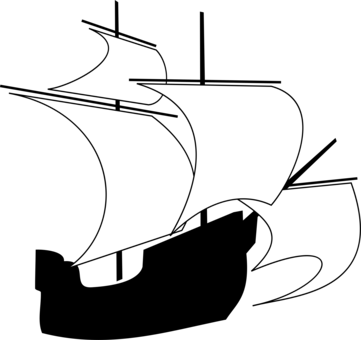 Drawing Sailing Ship Boat - Ship Sails Clipart Black And White (361x340)