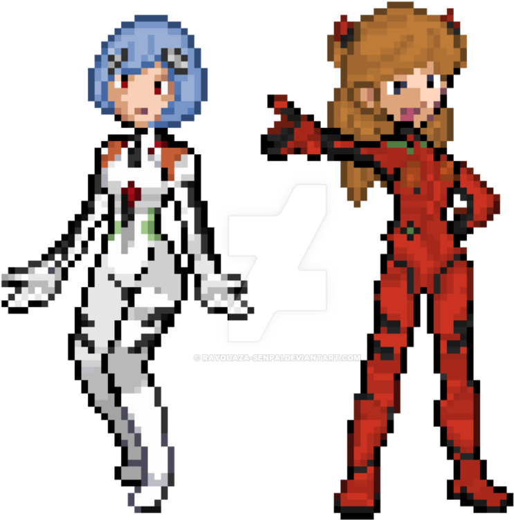 Vector Freeuse Stock Ayanami Rei And Langley - Rei Ayanami Pixel Art (932x857)