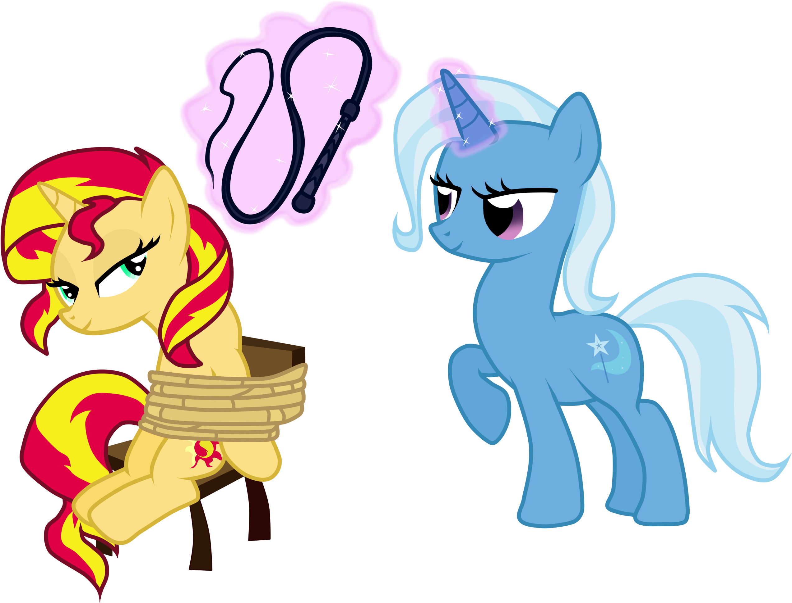 Luuandherdraws, Bondage, Chair, Lesbian, Magic, Pony, - Mlp Sunset Shimmer Bondage (3000x2000)