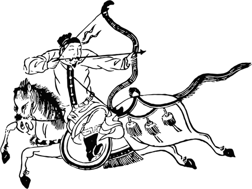 Chinese Clip Art - Chinese Horse Archer Drawings (500x375)