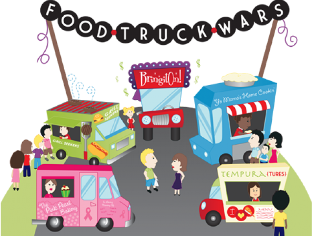 Wars Clipart War Zone - Cute Cartoon Food Trucks (640x480)