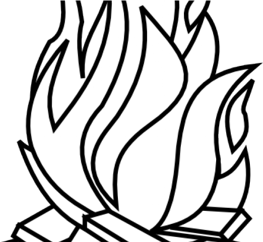 Drawn Camp Fire Wood Fire - Fire Flames Clipart Black And White (640x480)