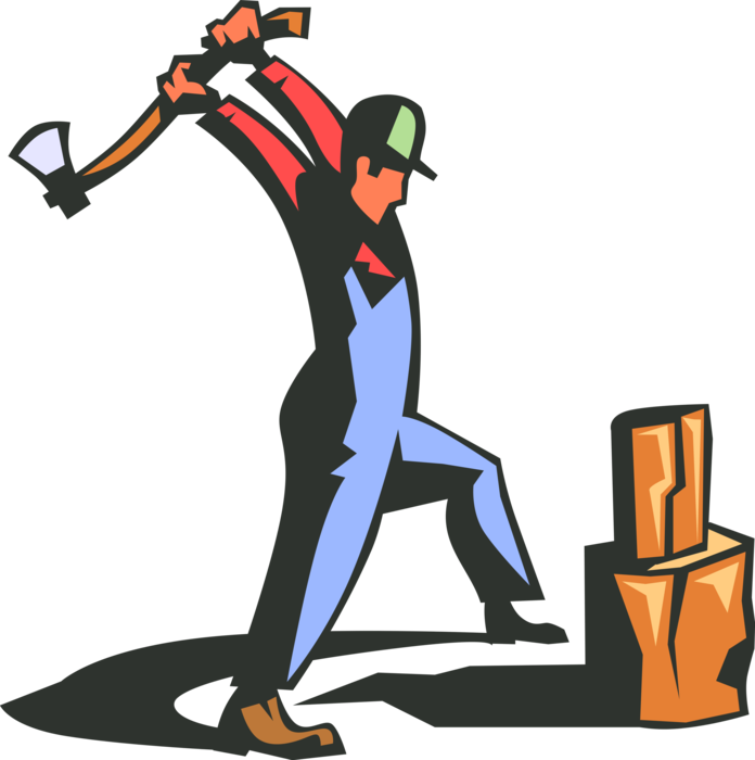 Vector Illustration Of Lumberjack With Axe Splitting - Man With Axe (696x700)