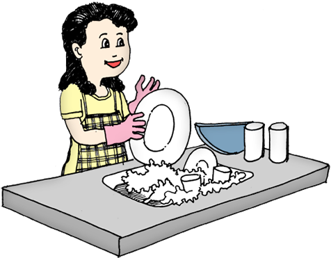 Mother Washing Dishes - Washing The Dishes Drawing (500x390)