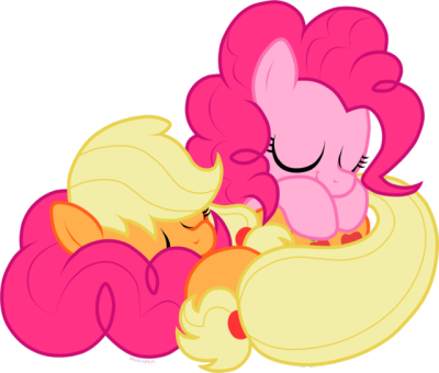 Sleeps - Applejack And Pinkie Pie Sleeping (400x340)